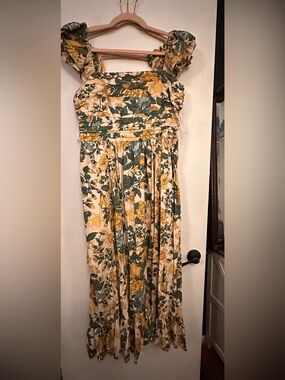 Abercrombie & Fitch Floral Maxi Skirt in Green and Yellow on Cream